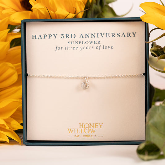3rd Anniversary Gift - Delicate Sunflower & Pearl Bracelet - Silver