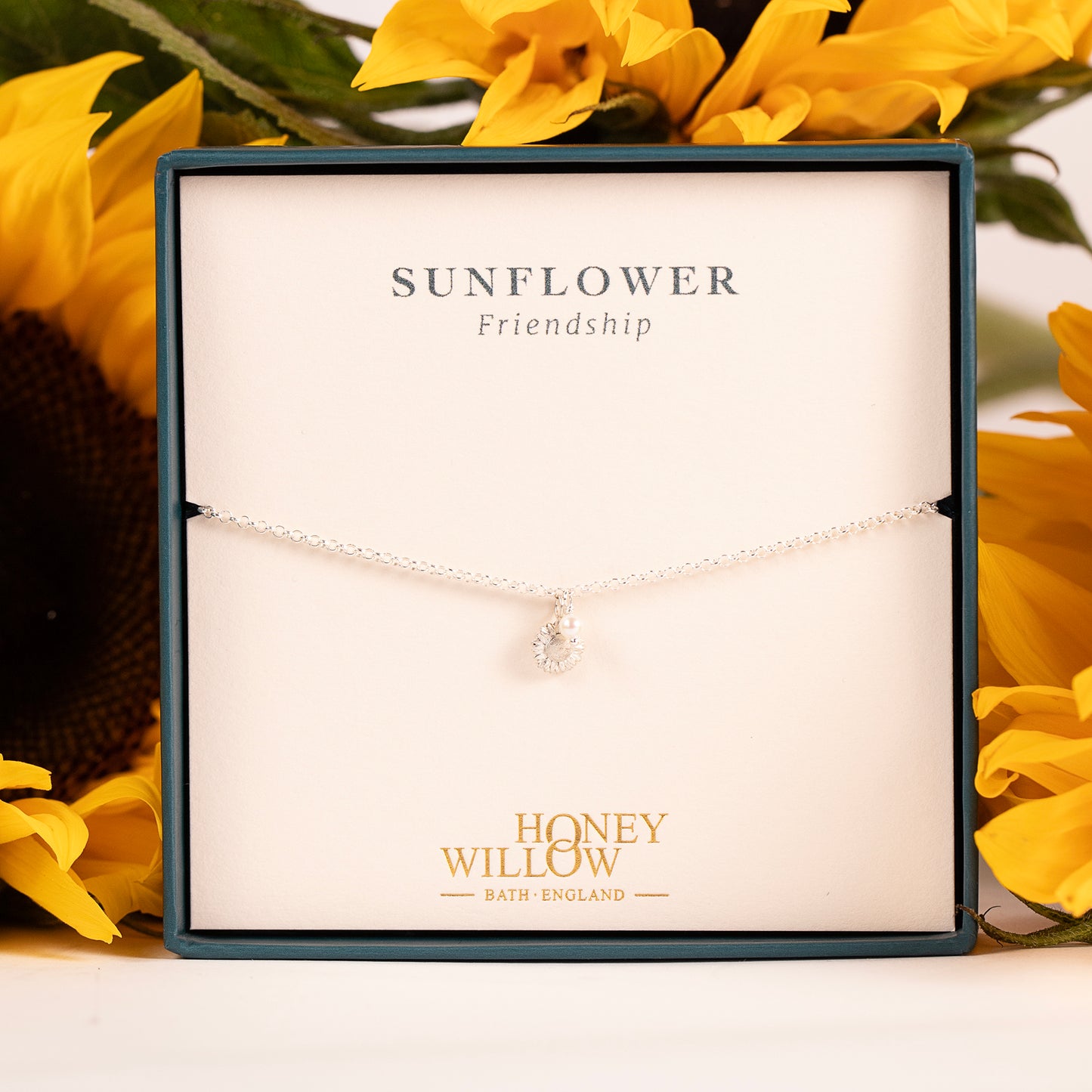Delicate Sunflower & Pearl Bracelet - Friendship - Silver