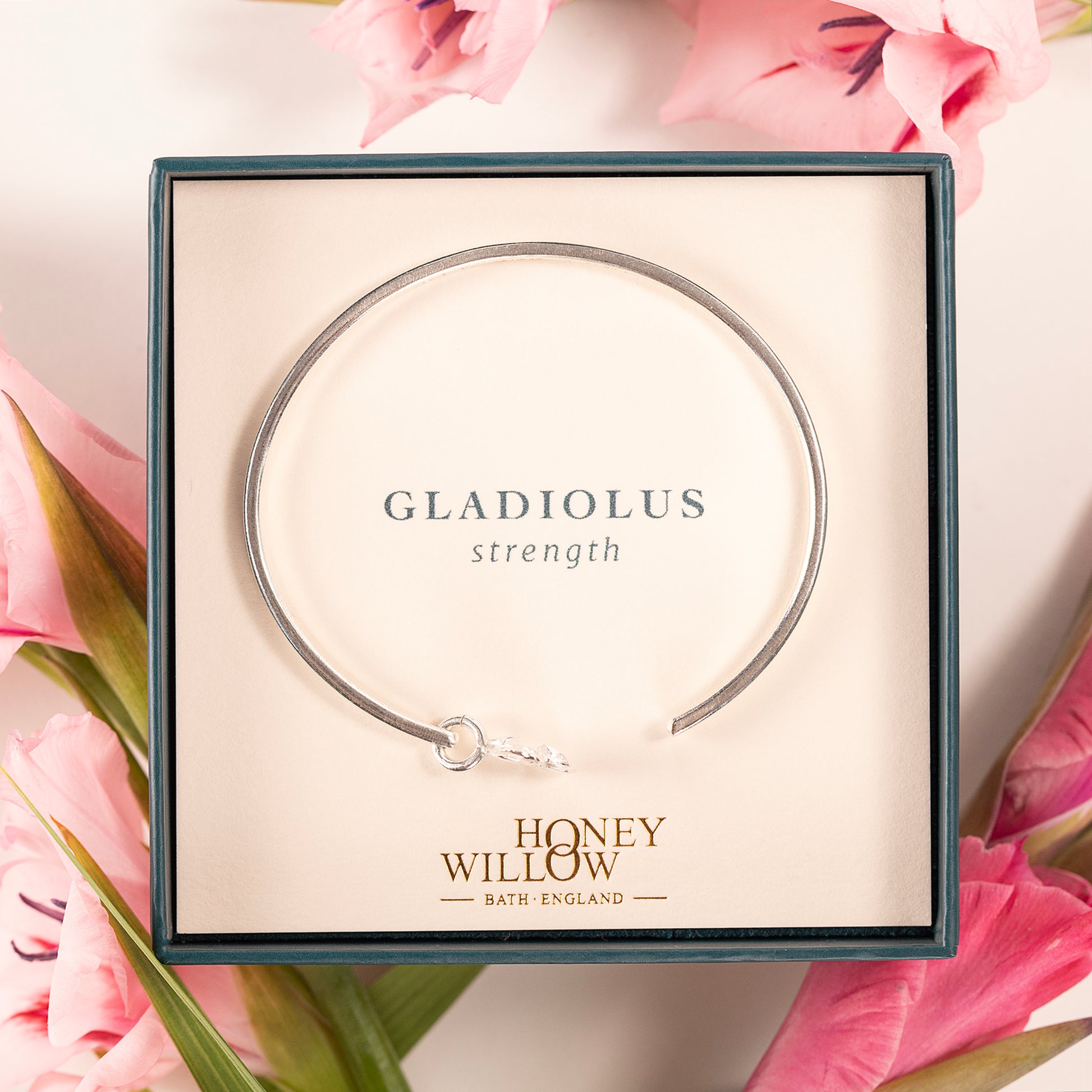 Personalised Gladiolus Torc Bangle - Strength - Silver