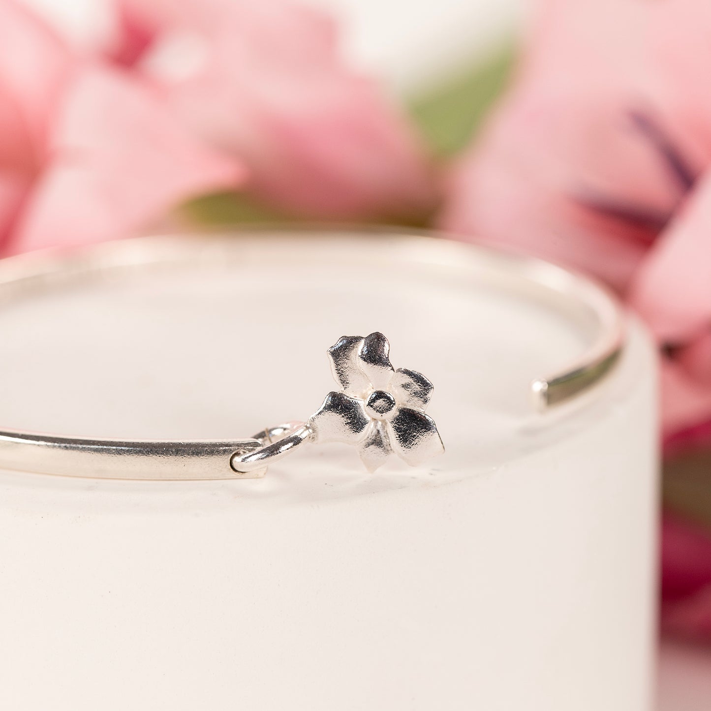 August Birth Flower Jewellery - Personalised Gladiolus Torc Bangle - Silver