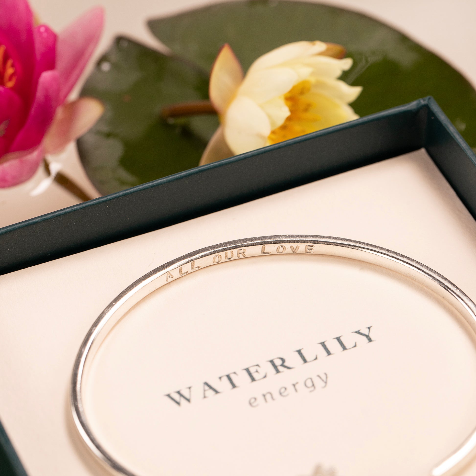 Personalised Waterlily Torc Bangle - Energy - Silver