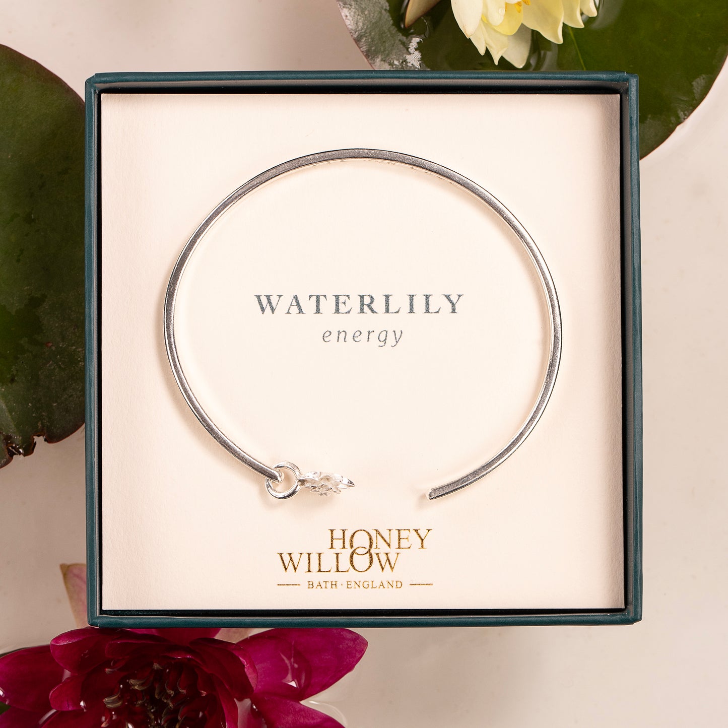 Personalised Waterlily Torc Bangle - Energy - Silver