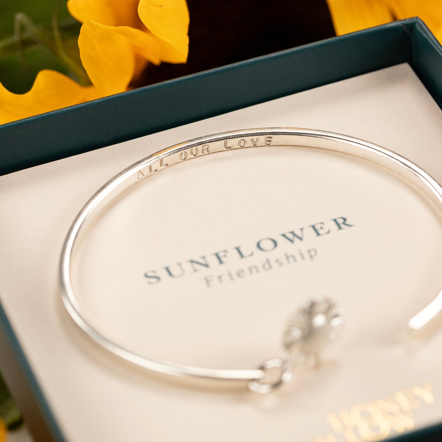 Personalised Sunflower Torc Bangle - Friendship - Silver
