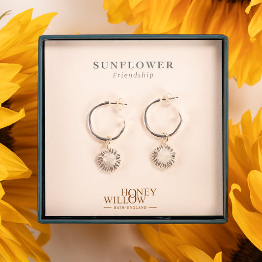 Sunflower Hoop Earrings - Friendship - Silver - 2cm