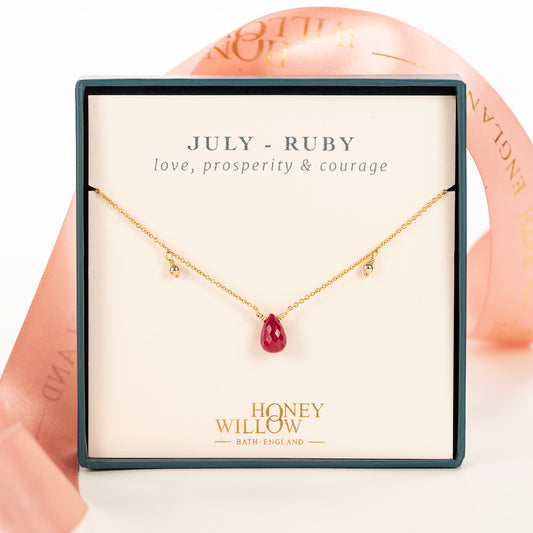 July Birthstone Briolette Choker Necklace - Ruby - Silver & Gold