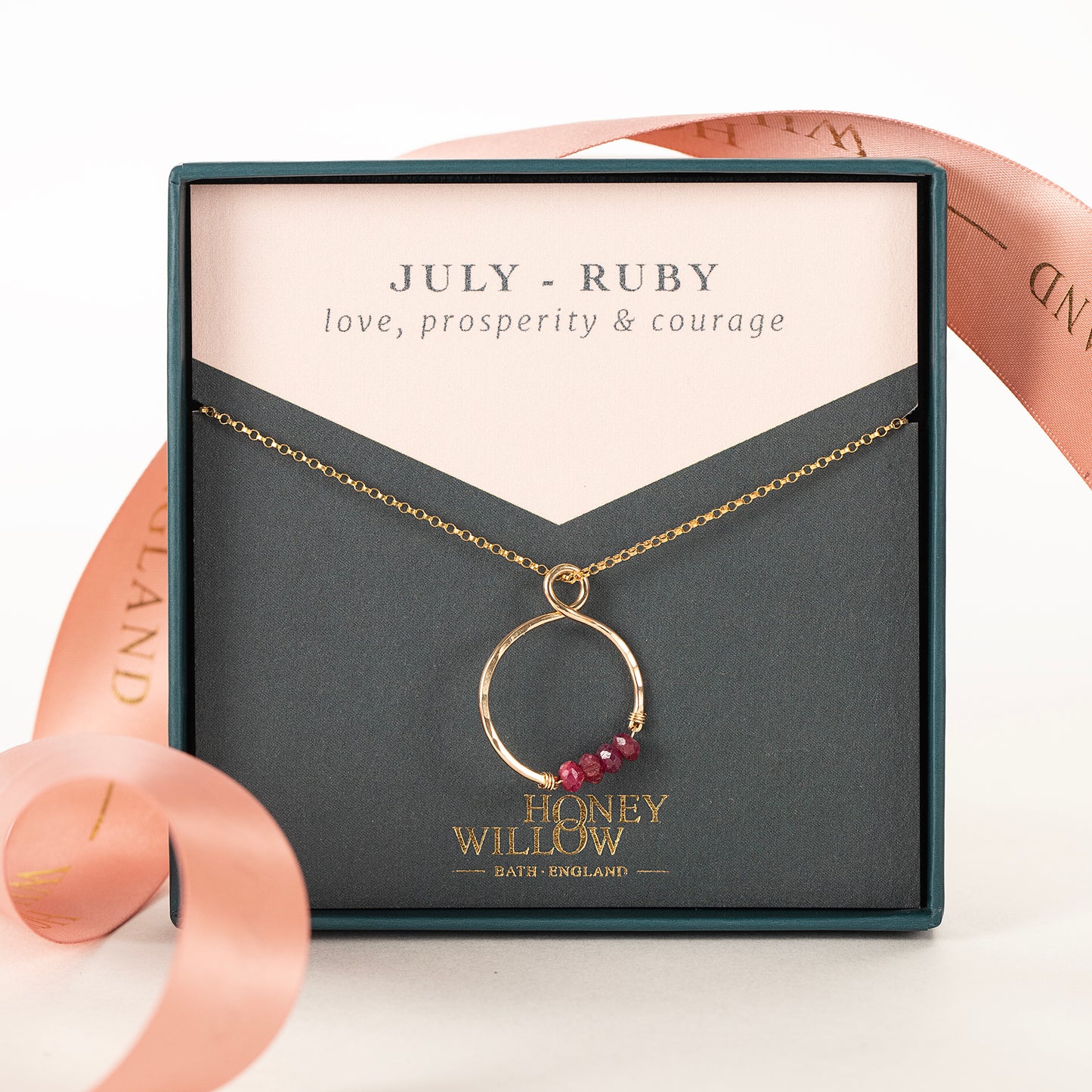 July Birthstone Infinity Necklace - Ruby - Silver & Gold