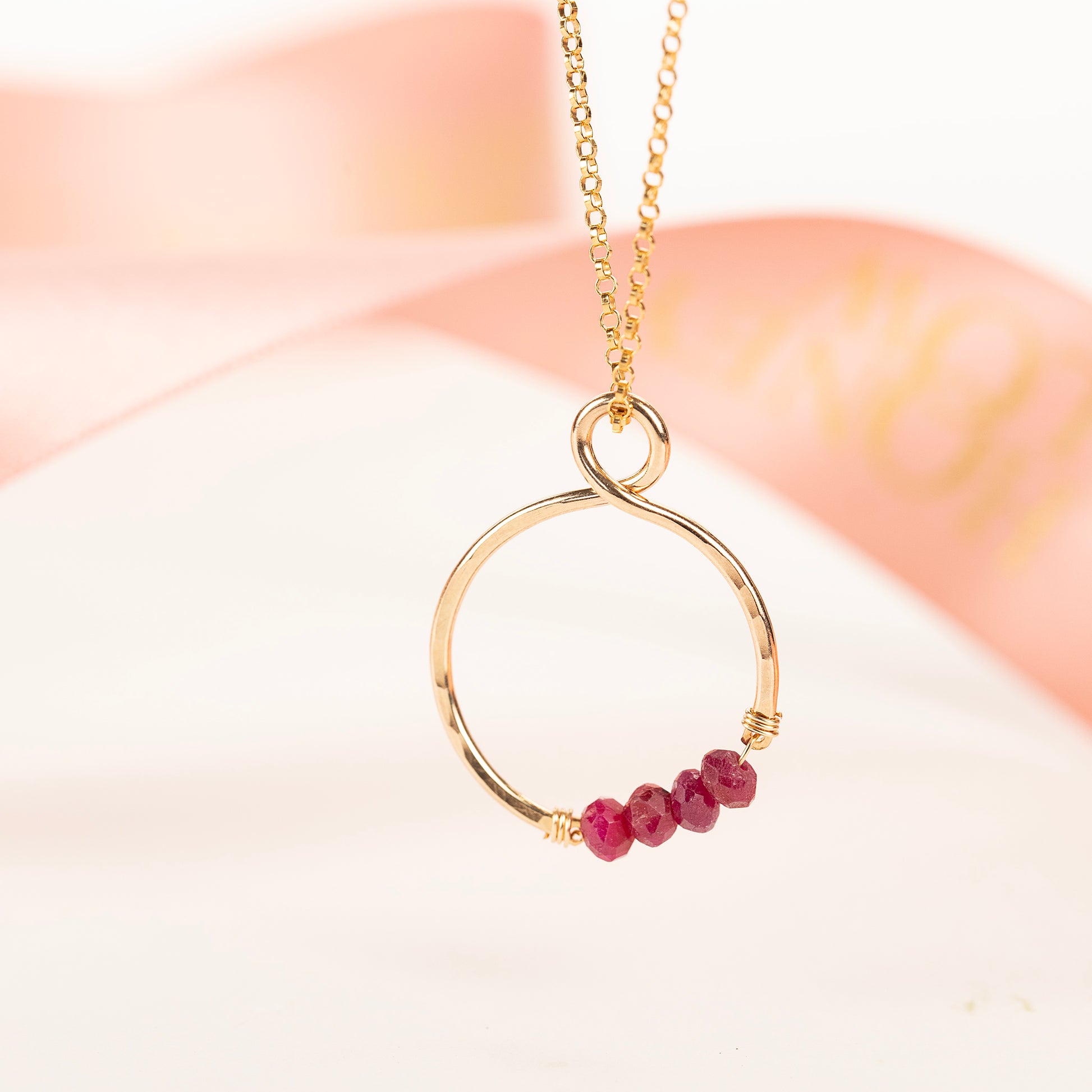 July Birthstone Infinity Necklace - Ruby - Silver & Gold