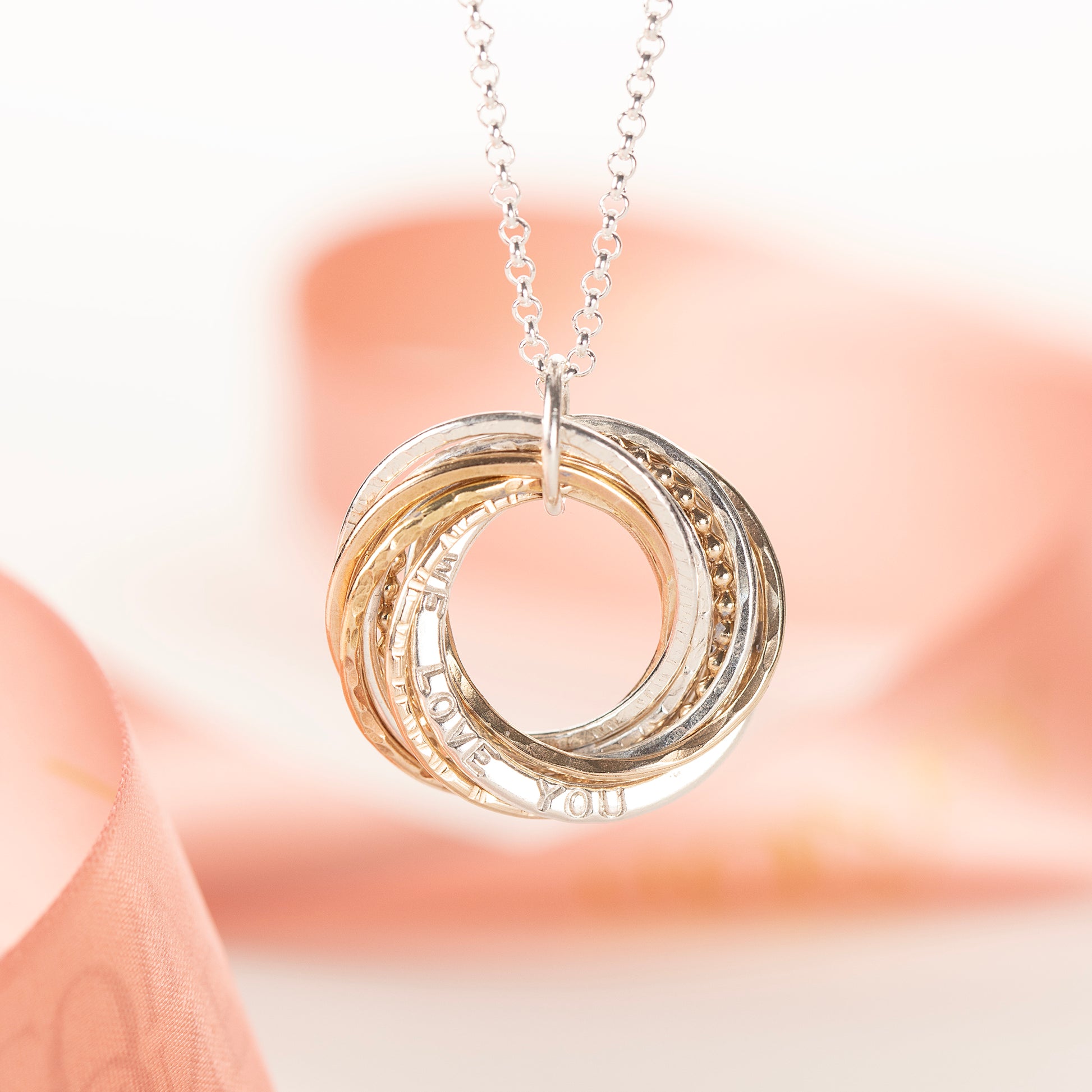 9kt Gold Personalised 100th Birthday Necklace - Hand-Stamped - The Original 10 Links for 10 Decades Necklace - Recycled Rose Gold, Recycled Yellow Gold & Silver