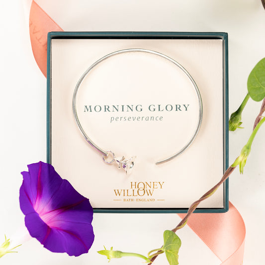 Personalised Morning Glory Torc Bangle - Perseverance - Silver