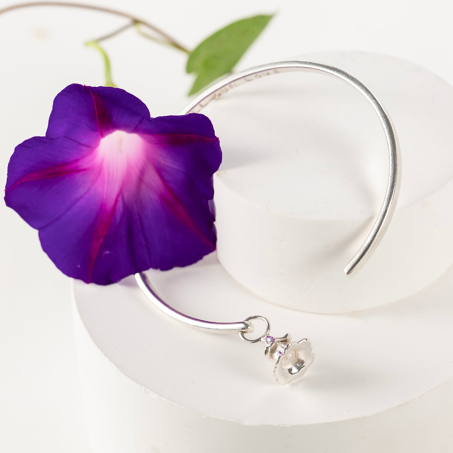 Personalised Morning Glory Torc Bangle - Perseverance - Silver