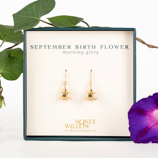 September Birth Flower Earrings - Morning Glory - 9kt Gold