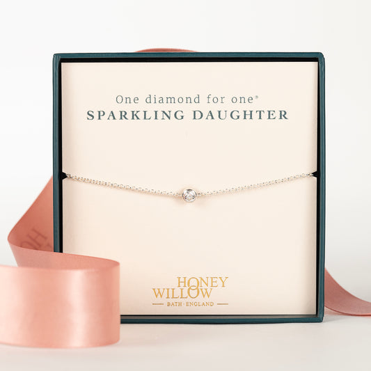 Gift for Daughter - Single Diamond Bracelet - Lab Grown 4mm Diamond - Silver