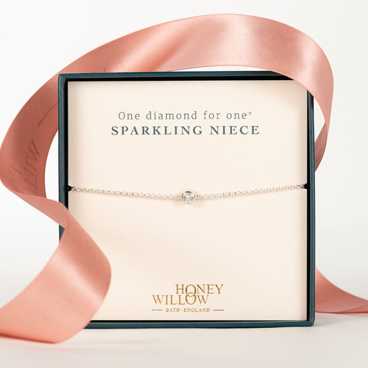 Gift for Niece - Single Diamond Bracelet - Lab Grown 4mm Diamond - Silver