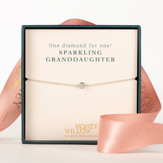 Gift for Granddaughter - Single Diamond Bracelet - Lab Grown 4mm Diamond - Silver