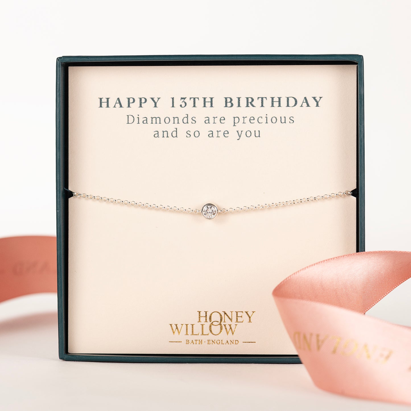 13th Birthday Gift - Single Diamond Bracelet - Lab Grown 4mm Diamond - Silver