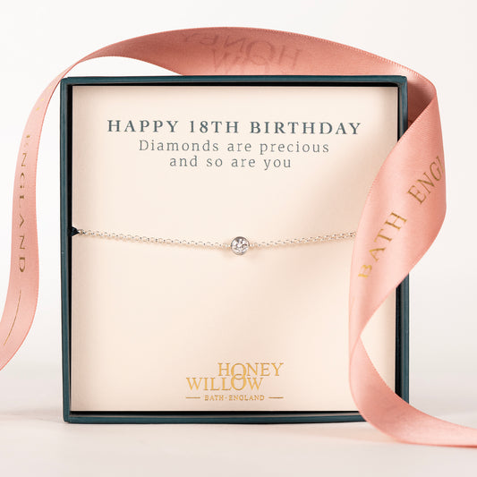 18th Birthday Gift - Single Diamond Bracelet - Lab Grown 4mm Diamond - Silver