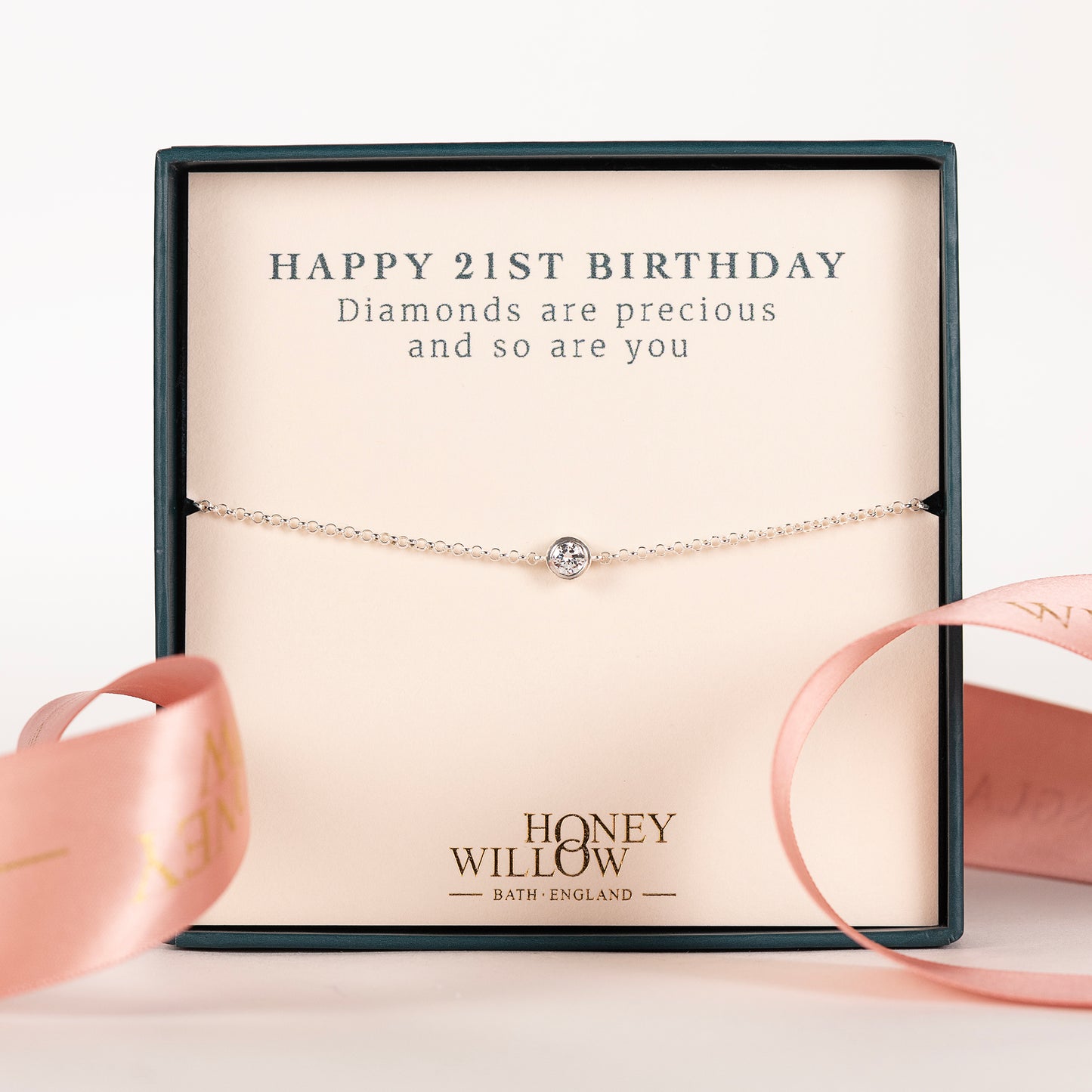 21st Birthday Gift - Single Diamond Bracelet - Lab Grown 4mm Diamond - Silver