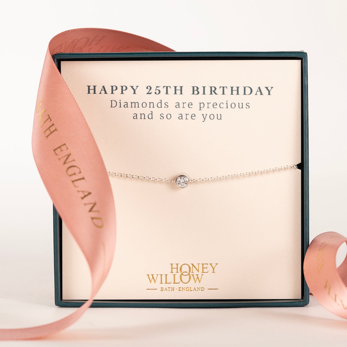 25th Birthday Gift - Single Diamond Bracelet - Lab Grown 4mm Diamond - Silver