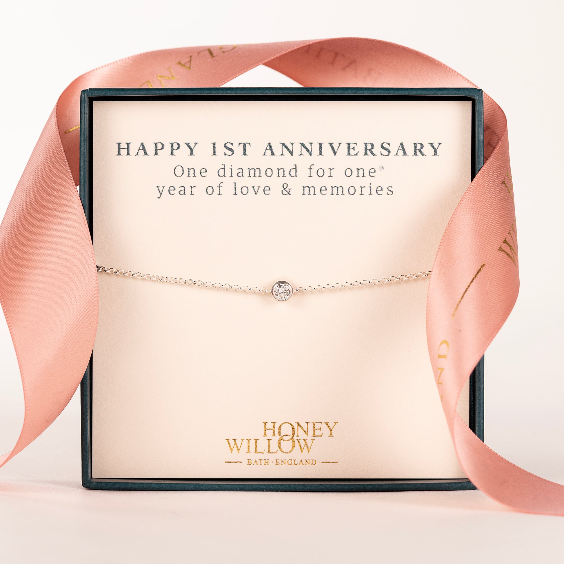 1st Anniversary Gift - Single Diamond Bracelet - Lab Grown 4mm Diamond - Silver