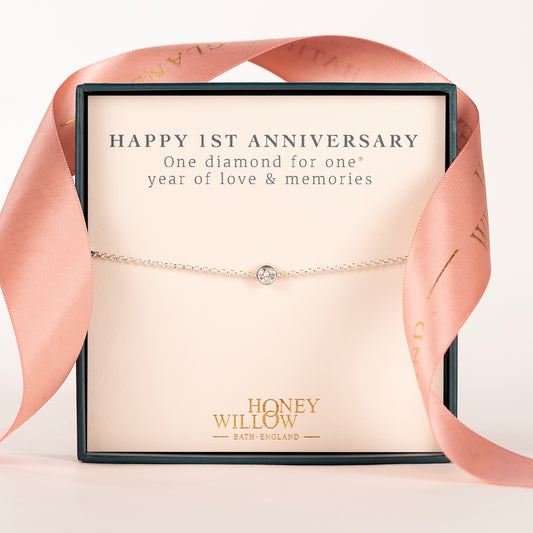 1st Anniversary Gift - Single Diamond Bracelet - Lab Grown 4mm Diamond - Silver