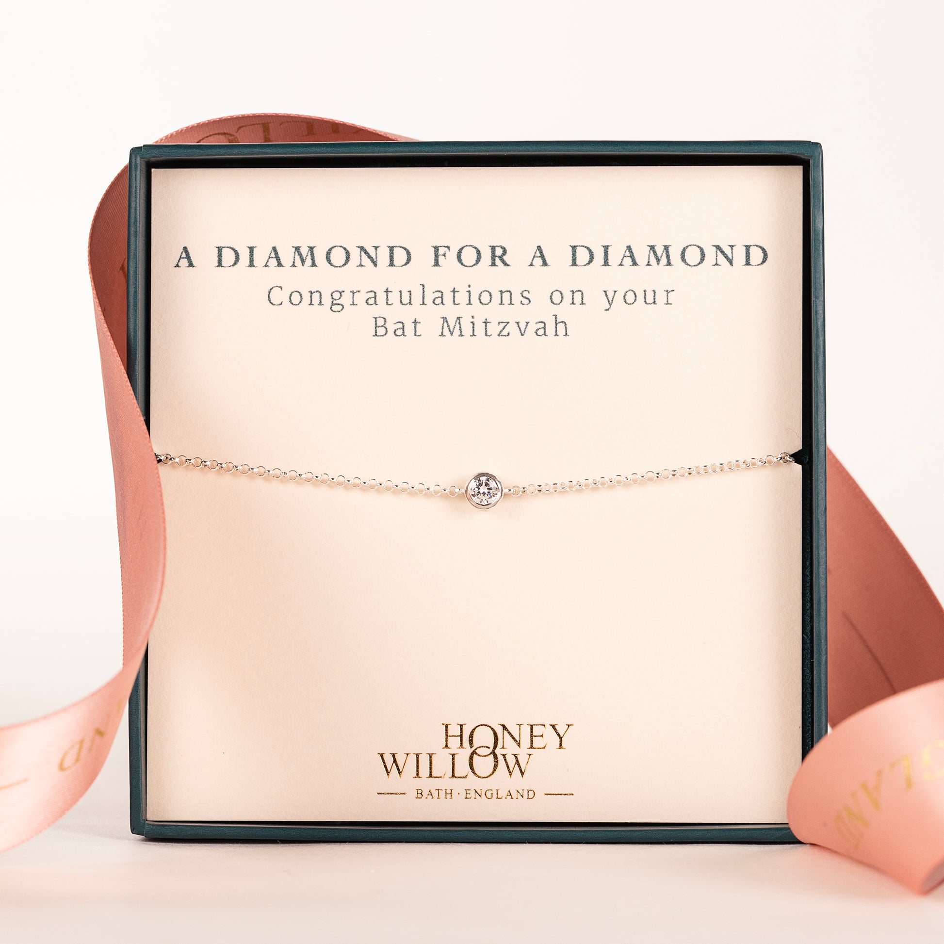 Bat Mitzvah Gift - Single Diamond Bracelet - Lab Grown 4mm Diamond - Silver