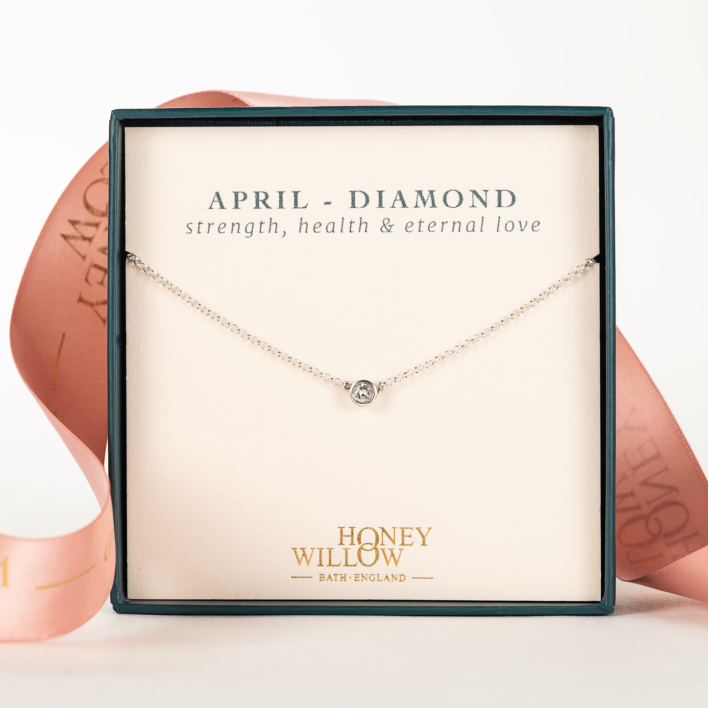 April Birthstone Necklace - Single Diamond Necklace - Silver & Lab Grown 4mm Diamond