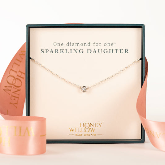 Gift for Daughter - Single Diamond Necklace - Lab Grown 4mm Diamond - Silver