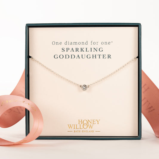 Gift for Goddaughter - Single Diamond Necklace - Lab Grown 4mm Diamond - Silver