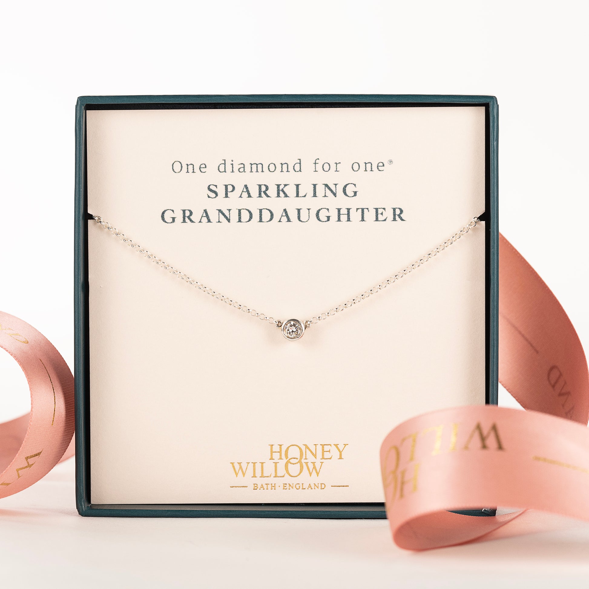 Gift for Granddaughter - Single Diamond Necklace - Lab Grown 4mm Diamond - Silver