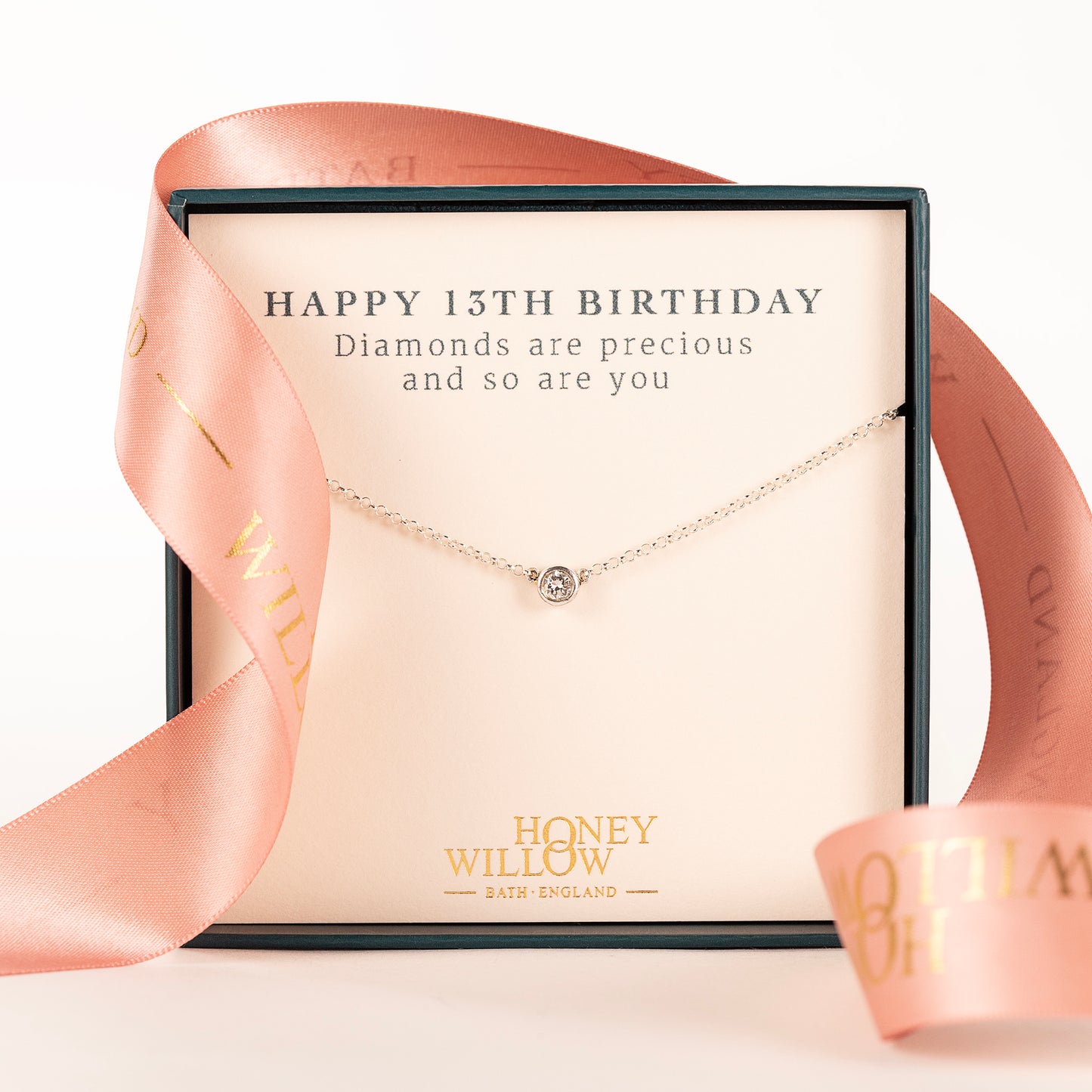 13th Birthday Gift - Single Diamond Necklace - Lab Grown 4mm Diamond - Silver