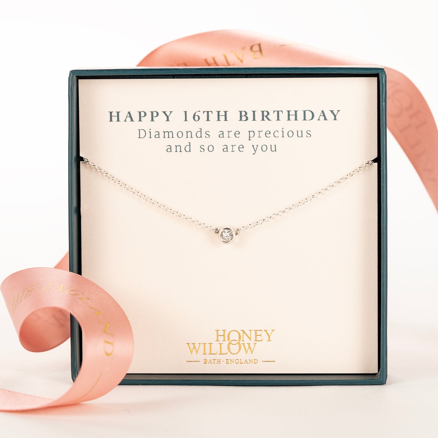 16th Birthday Gift - Single Diamond Necklace - Lab Grown 4mm Diamond - Silver