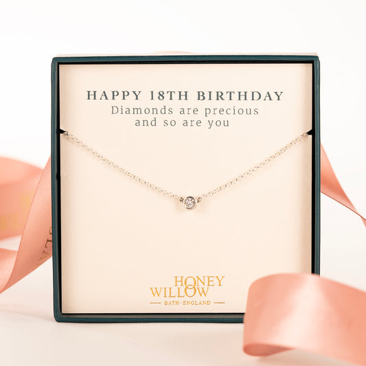 18th Birthday Gift - Single Diamond Necklace - Lab Grown 4mm Diamond - Silver