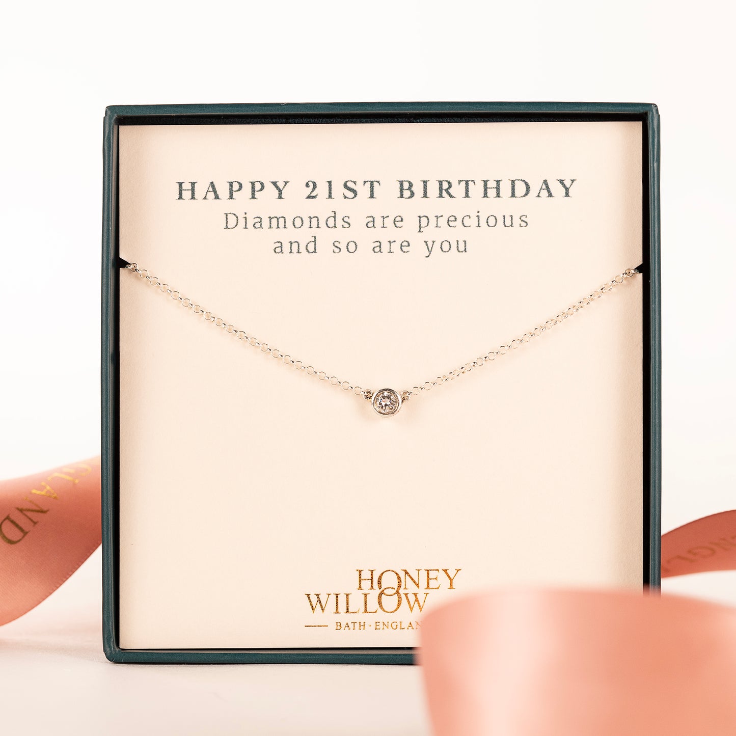 21st Birthday Gift - Single Diamond Necklace - Lab Grown 4mm Diamond - Silver