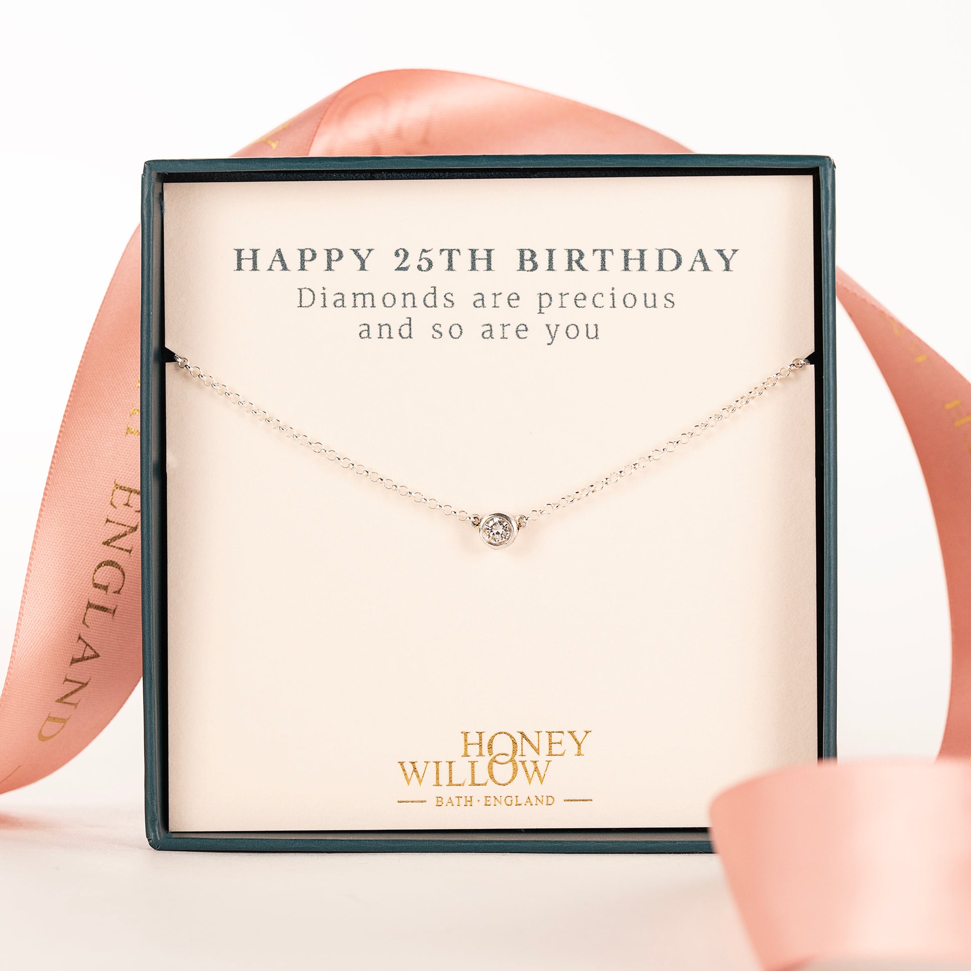 25th Birthday Gift - Single Diamond Necklace - Lab Grown 4mm Diamond - Silver