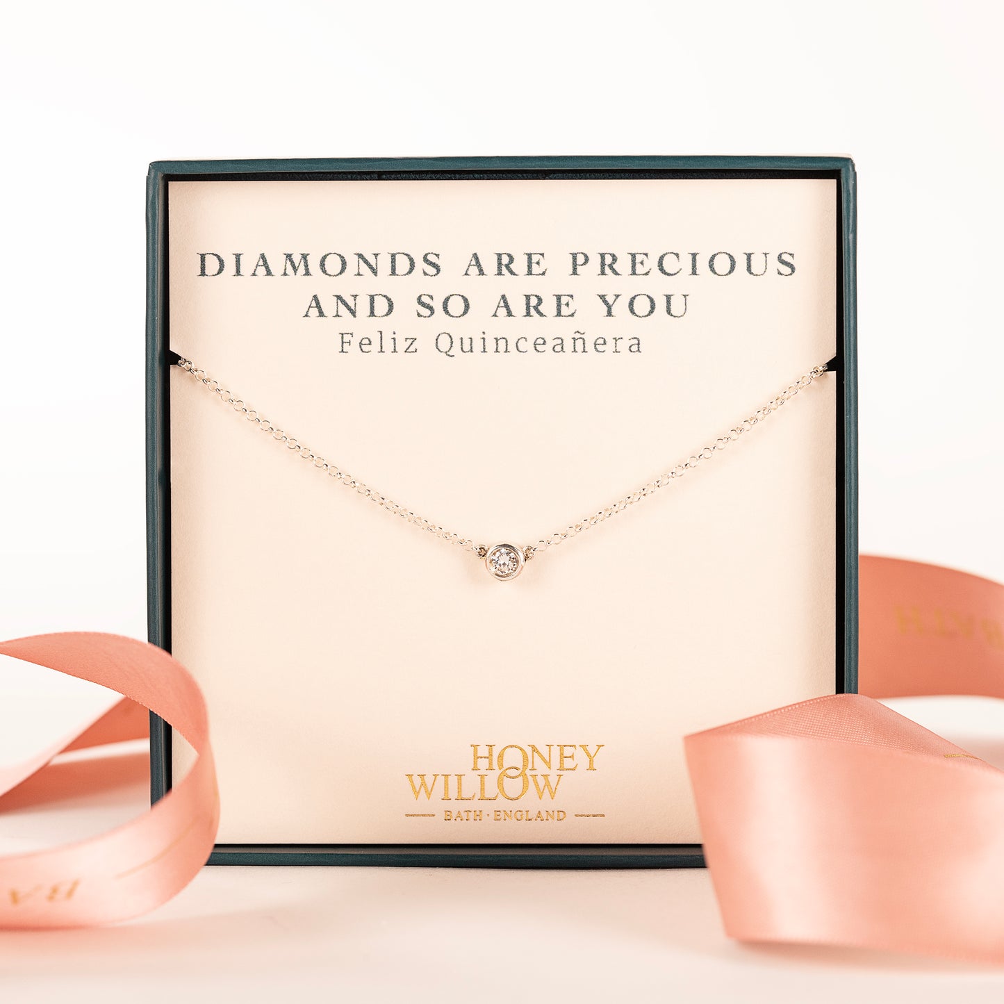 Quinceañera Gift - Single Diamond Necklace - Lab Grown 4mm Diamond - Silver