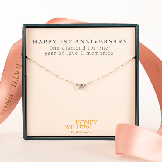 1st Anniversary Gift - Single Diamond Necklace - Lab Grown 4mm Diamond - Silver