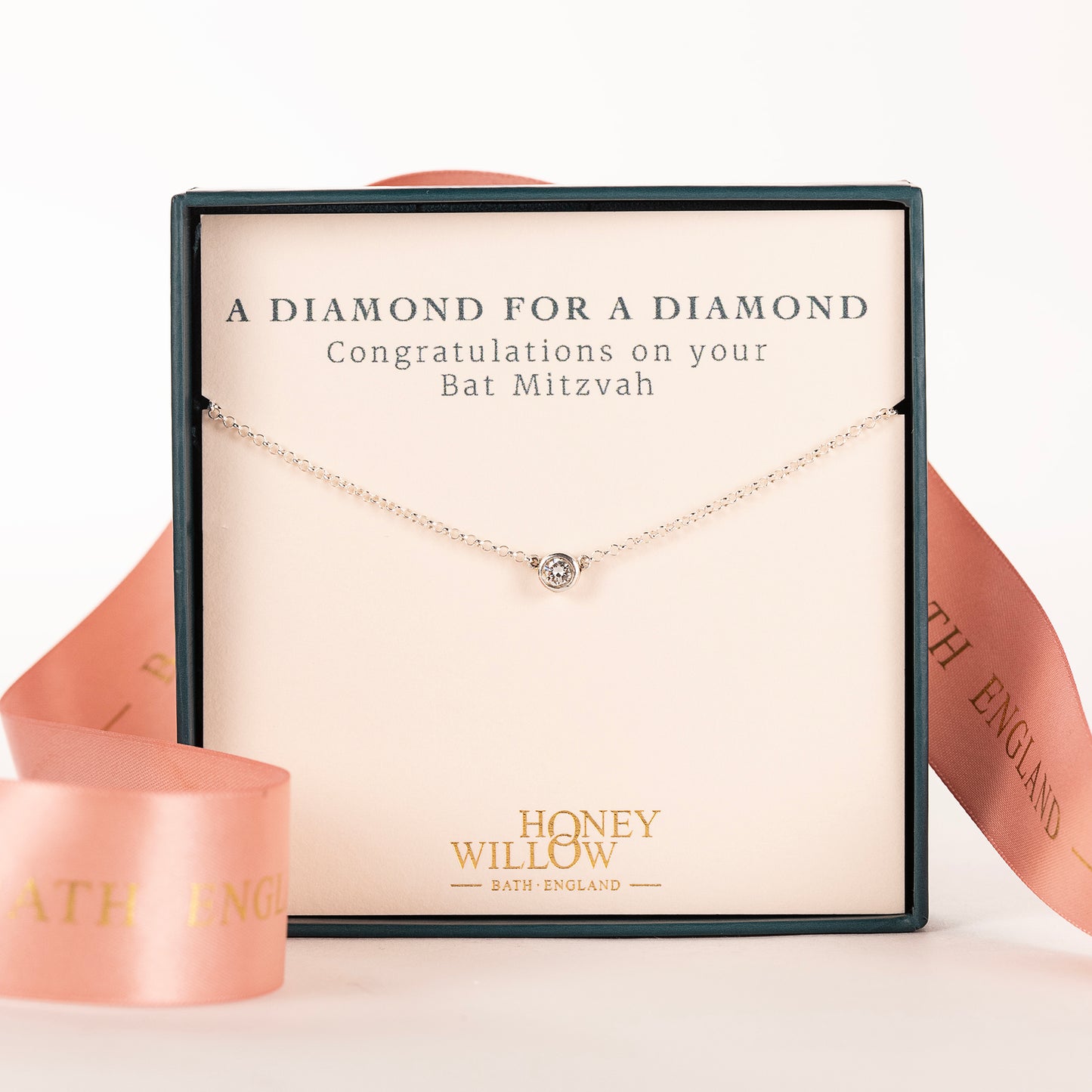 Bat Mitzvah Gift - Single Diamond Necklace - Lab Grown 4mm Diamond - Silver