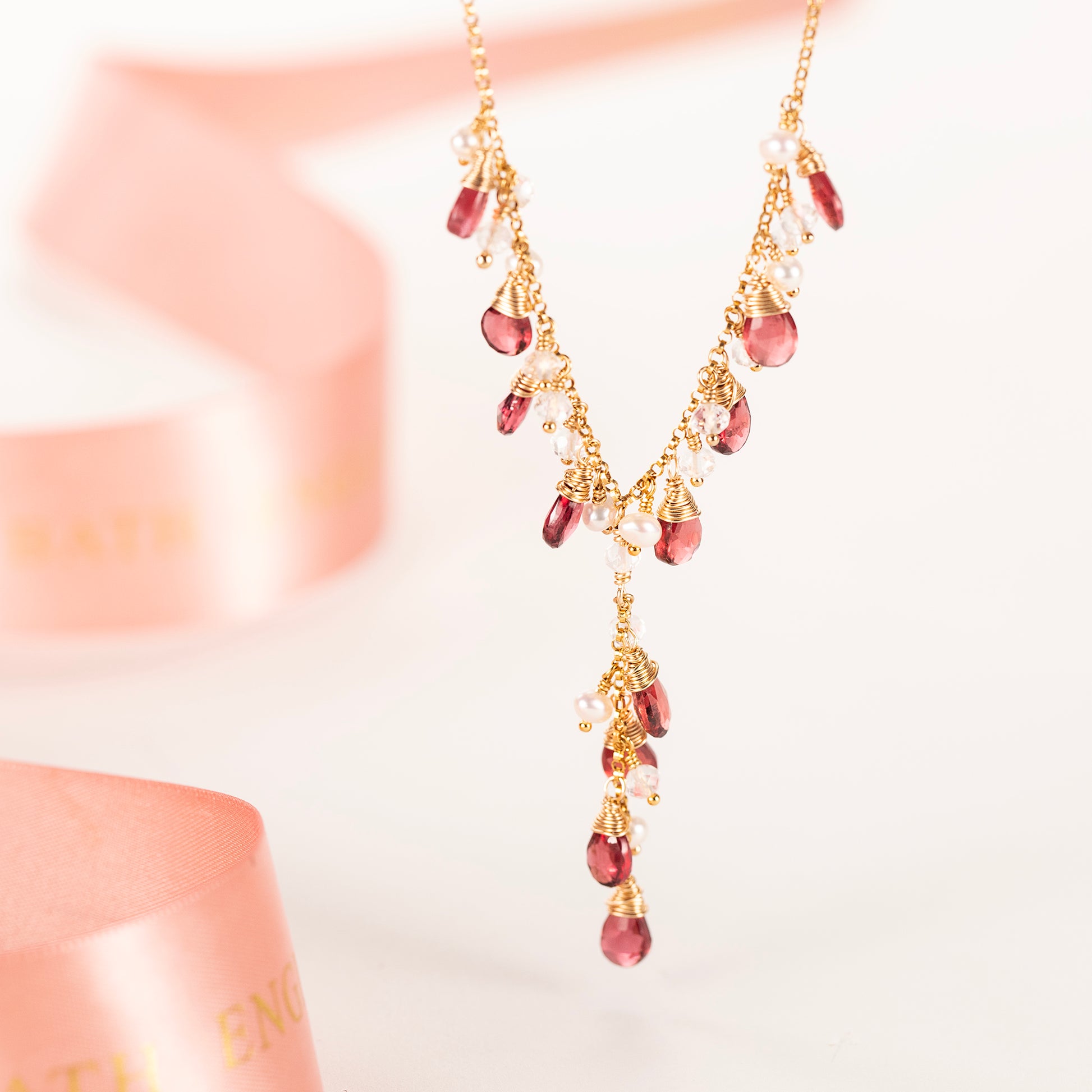 Garnet & Pearl Statement Necklace - Bridgerton Inspired - Agatha