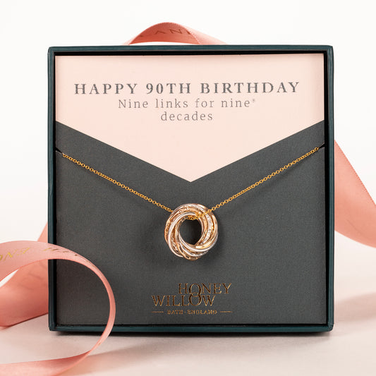 90th Birthday Necklace - The Original 9 Links for 9 Decades - Petite Silver & Gold