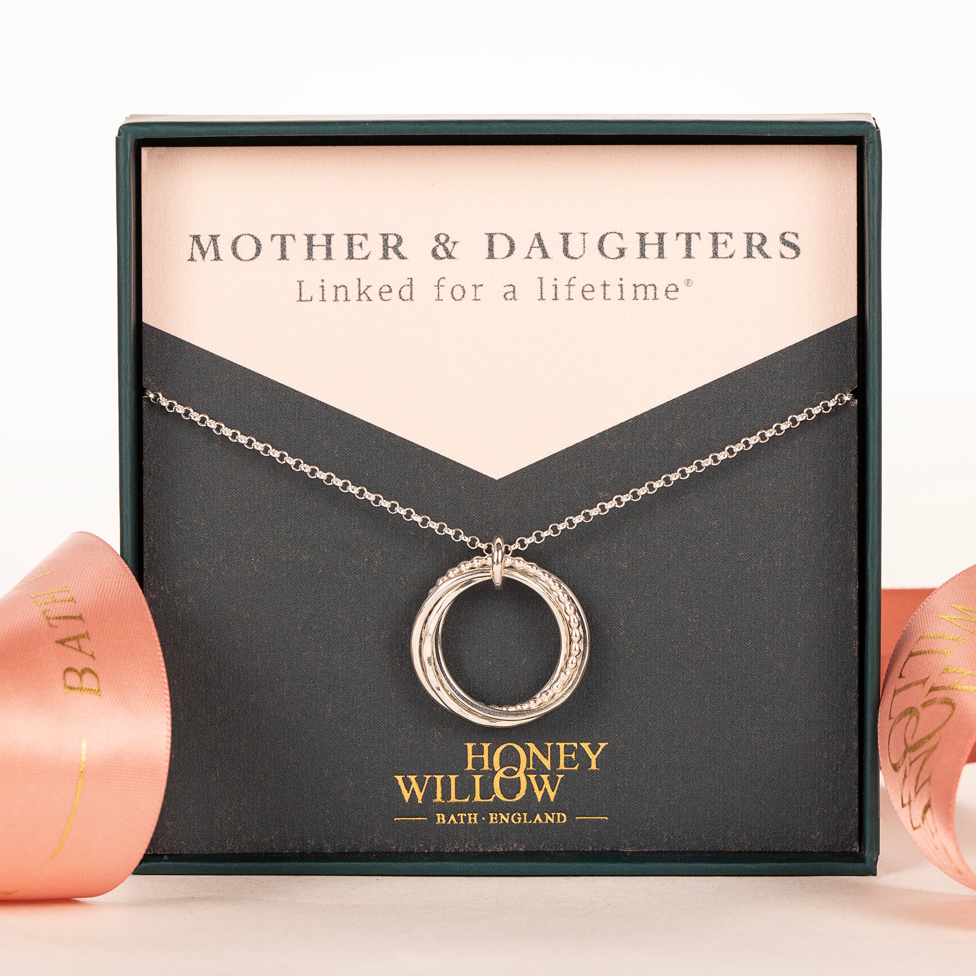 Gift for Mother from 3 Daughters - Linked for a Lifetime Necklace - Silver