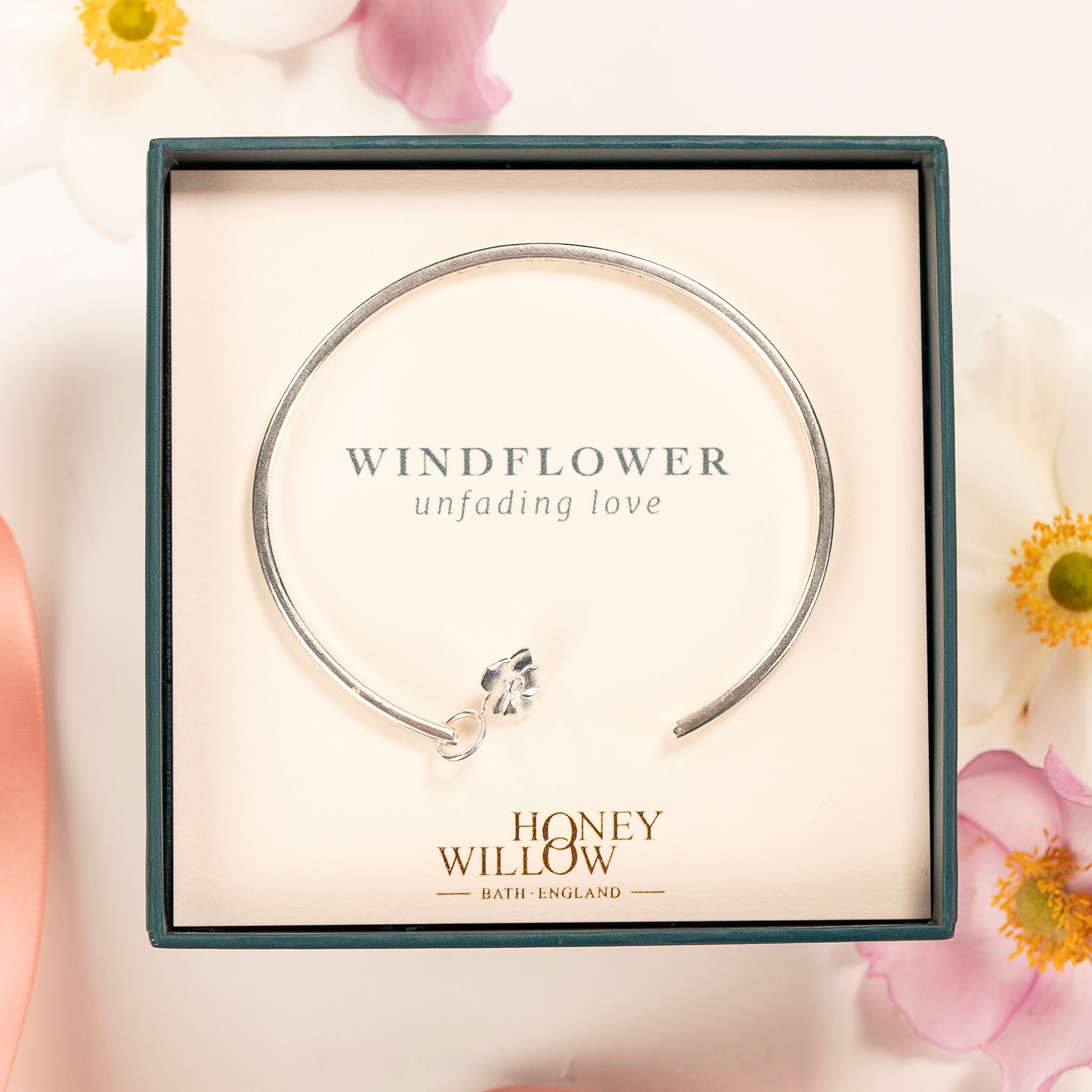Personalised Windflower Torc Bangle - Unfading Love - Silver