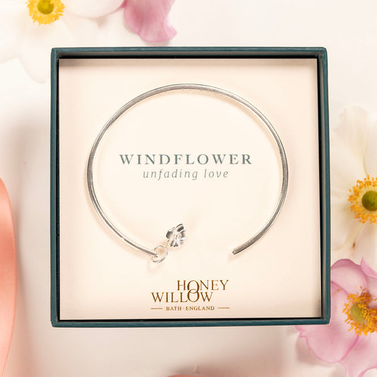 Personalised Windflower Torc Bangle - Unfading Love - Silver
