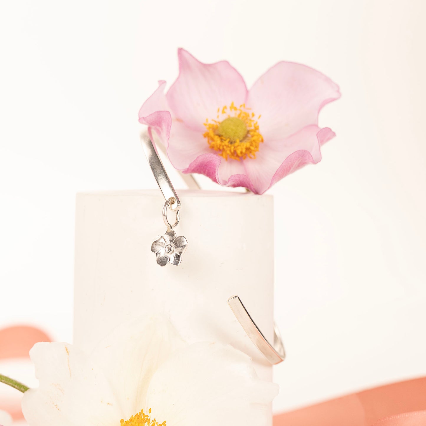 September Birth Flower Jewellery - Personalised Windflower Torc Bangle - Silver