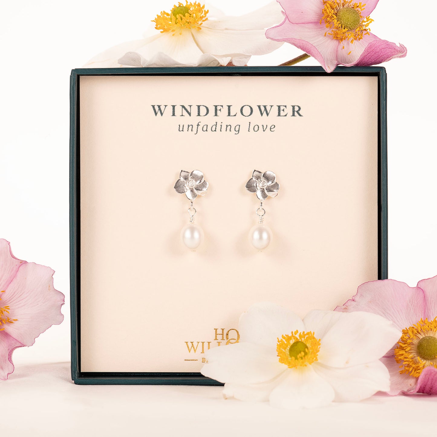 Windflower Earrings - Unfading Love - Silver & Pearl