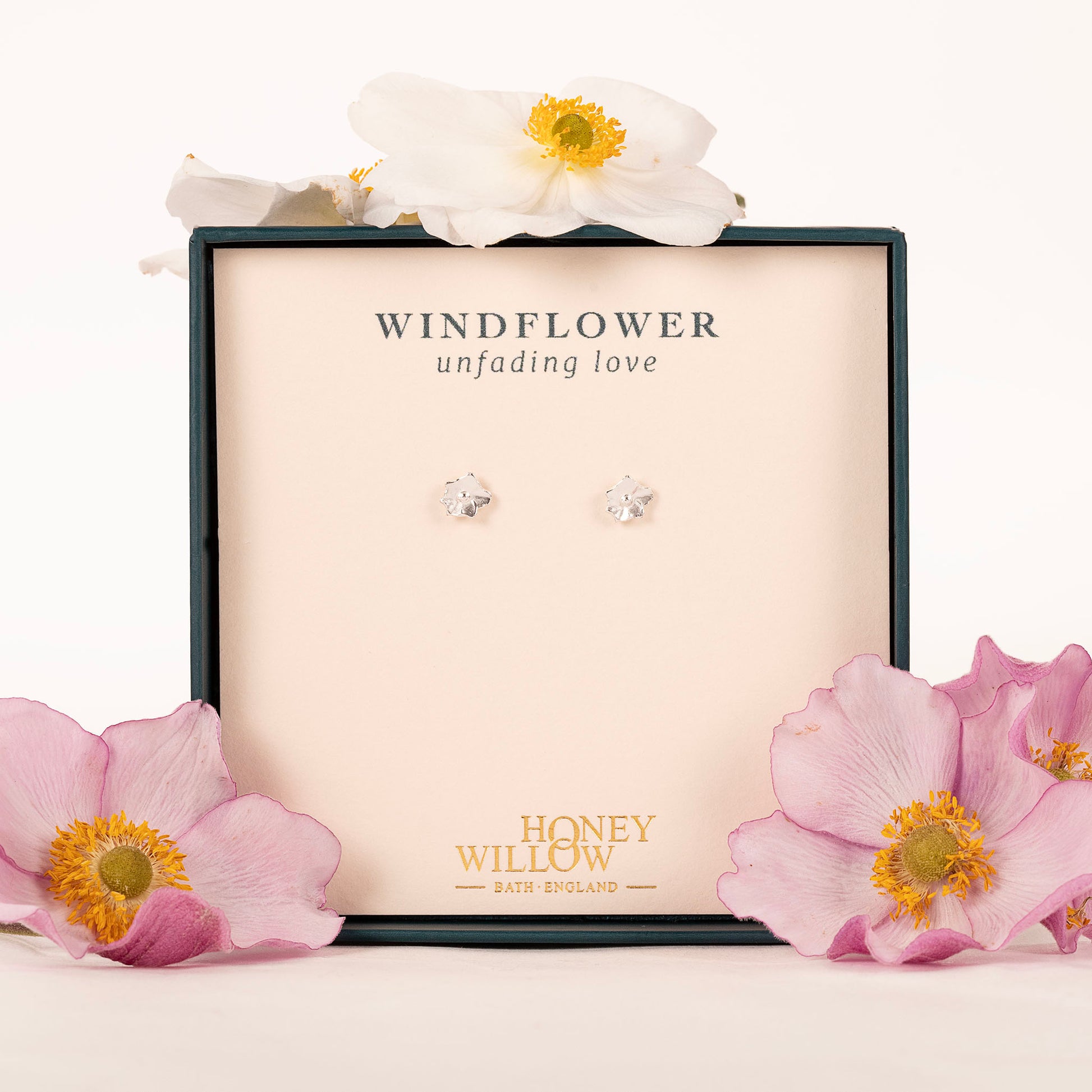 Windflower Flower Stud Earrings - Unfading Love - Silver