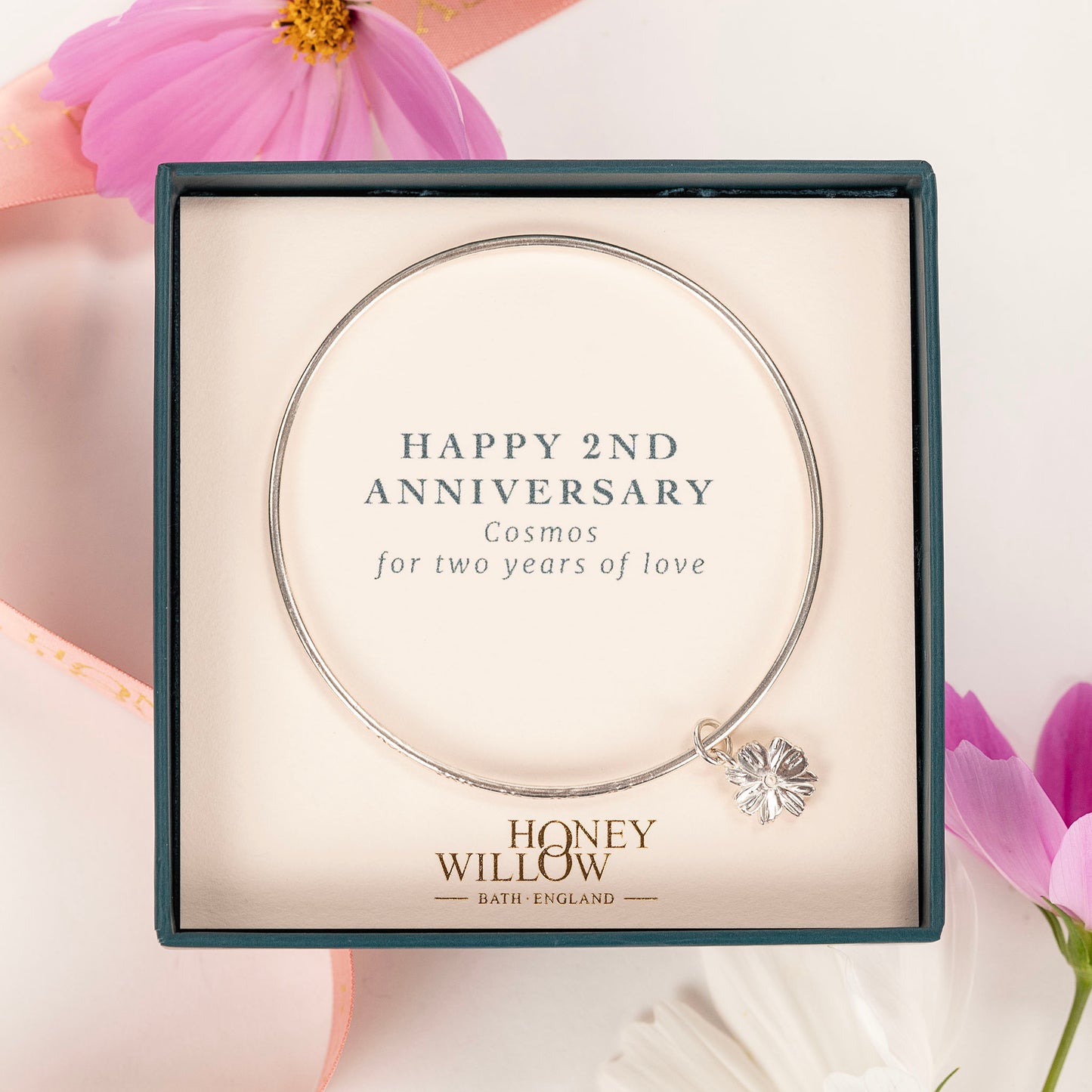 2nd Anniversary Gift - Personalised Cosmos Bangle - Silver