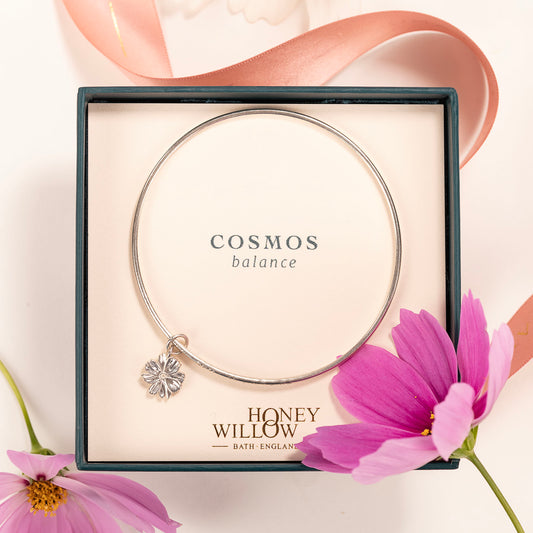 Personalised Cosmos Flower Bangle - Balance - Silver