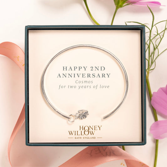2nd Anniversary Gift - Personalised Cosmos Torc Bangle - Silver