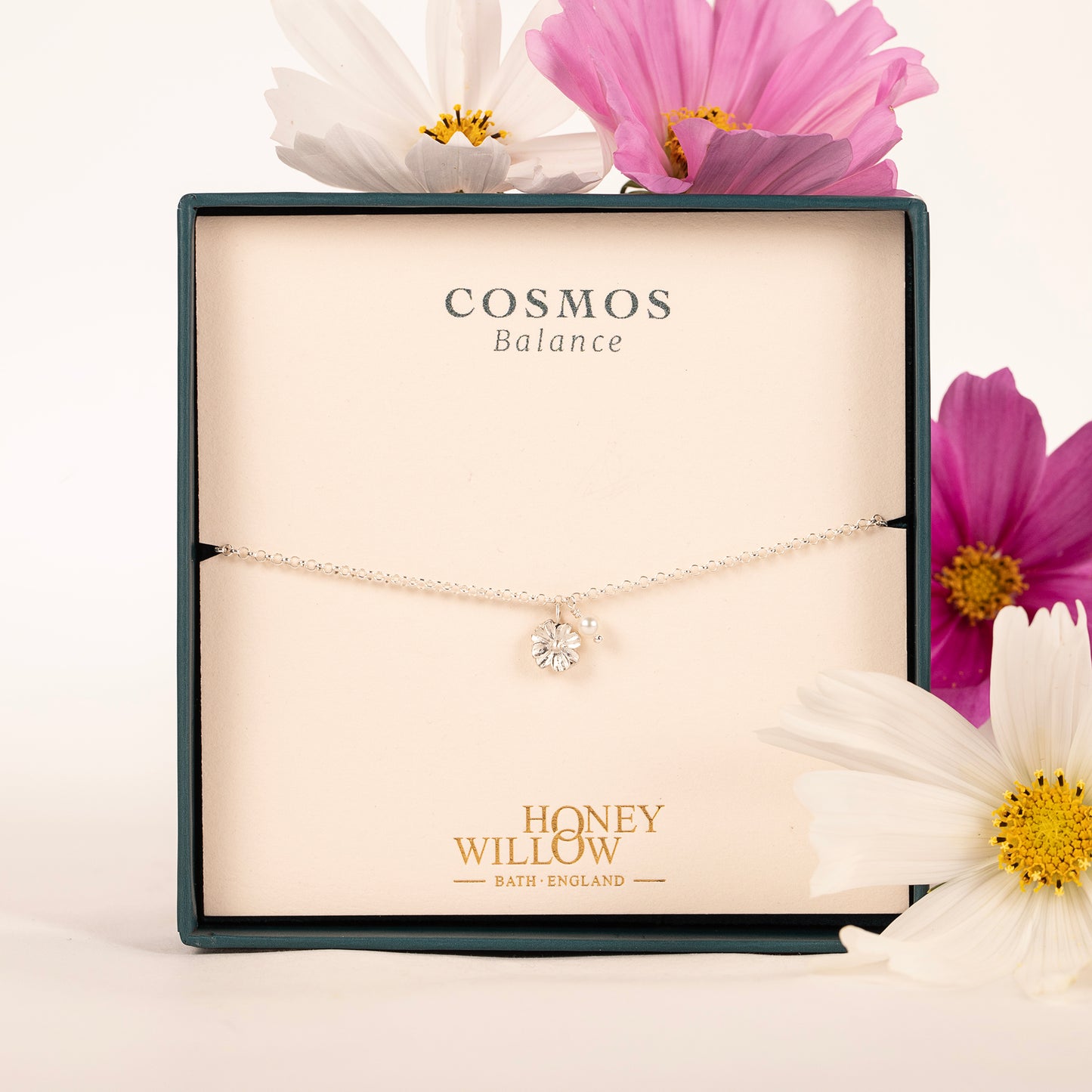 Delicate Cosmos Flower & Pearl Bracelet - Balance - Silver