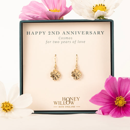 2nd Anniversary Gift - Cosmos Earrings - 9kt Gol